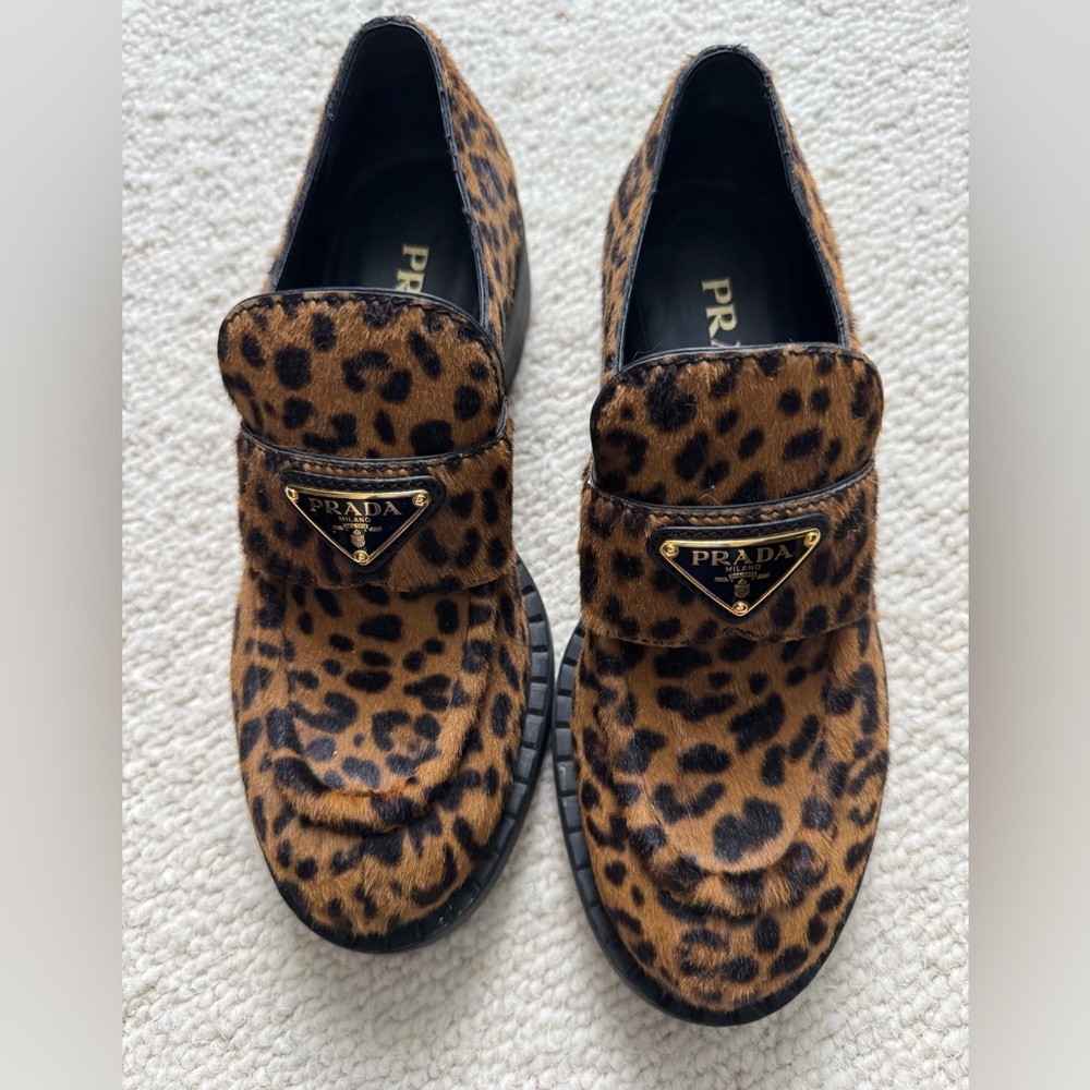 Prada Animal Print Loafers in Brown and Black